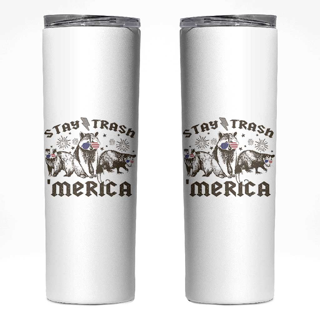 Funny Stay Trash Merica Skinny Tumbler 4th Of July Racoon Opossum Badger - Wonder Print Shop