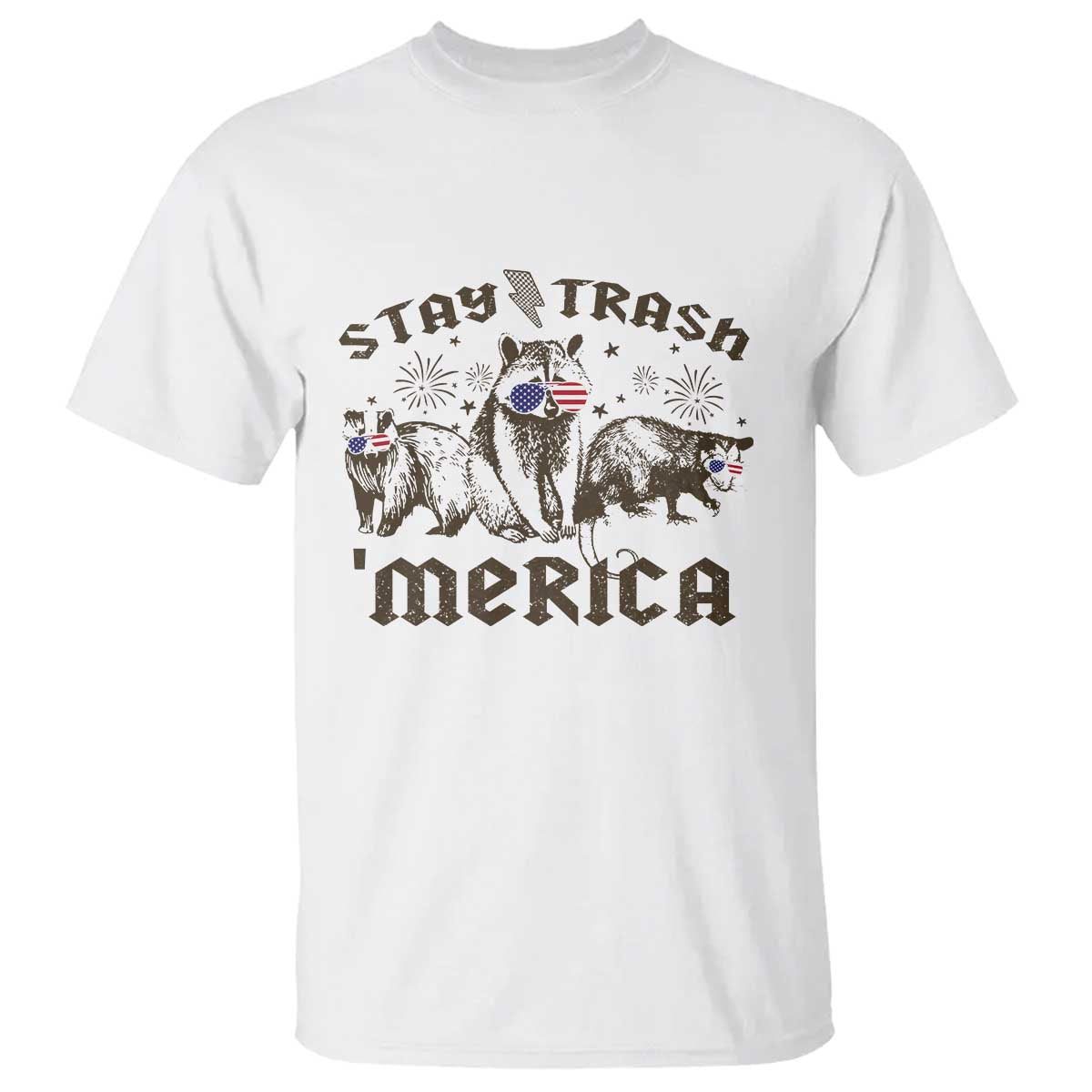 Funny Stay Trash Merica T Shirt 4th Of July Racoon Opossum Badger - Wonder Print Shop