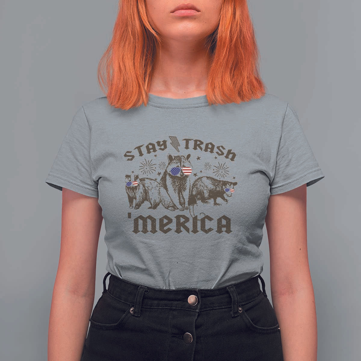 Funny Stay Trash Merica T Shirt For Women 4th Of July Racoon Opossum Badger - Wonder Print Shop