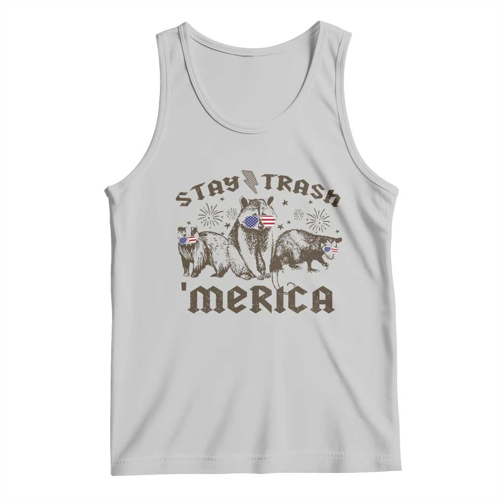 Funny Stay Trash Merica Tank Top 4th Of July Racoon Opossum Badger - Wonder Print Shop