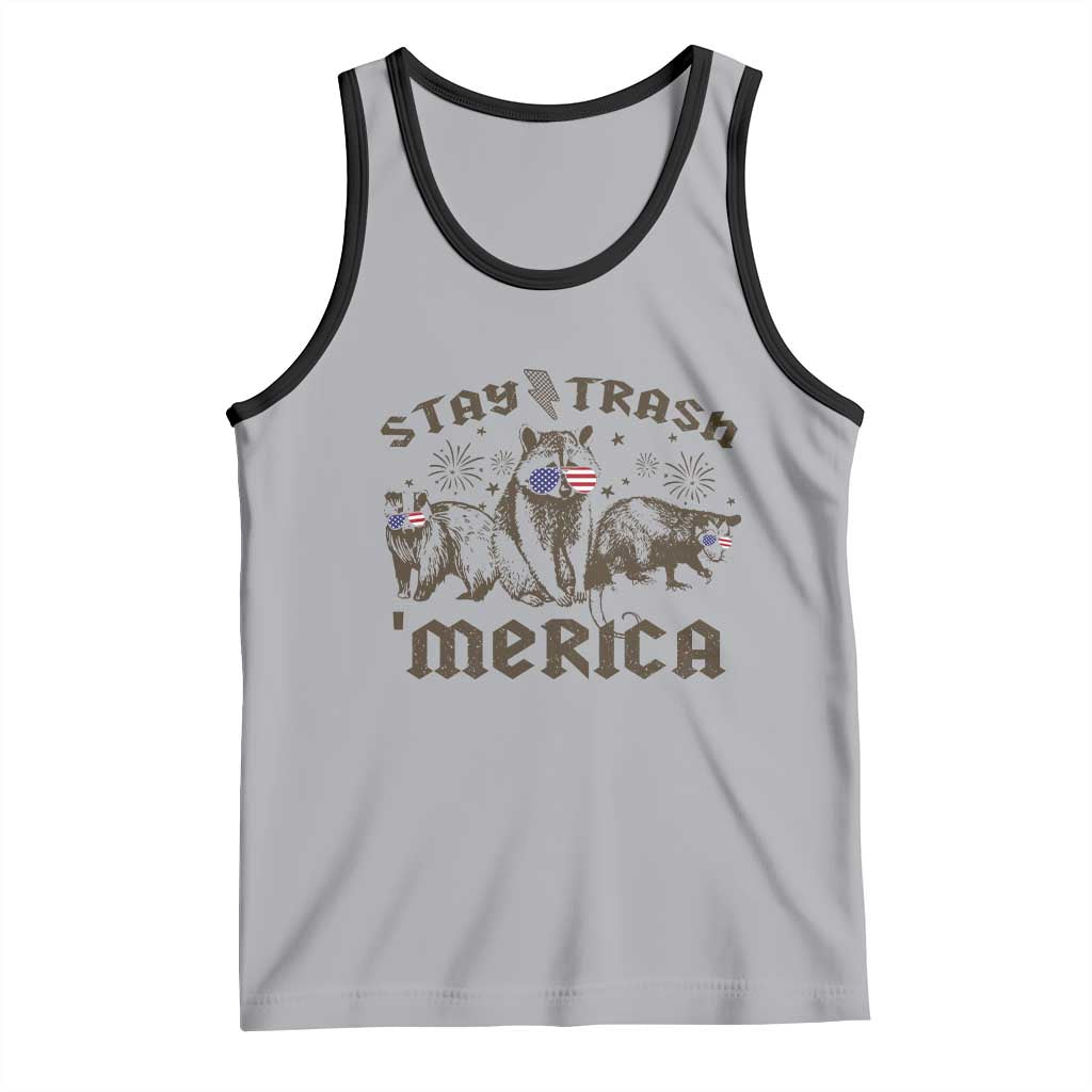 Funny Stay Trash Merica Tank Top 4th Of July Racoon Opossum Badger - Wonder Print Shop