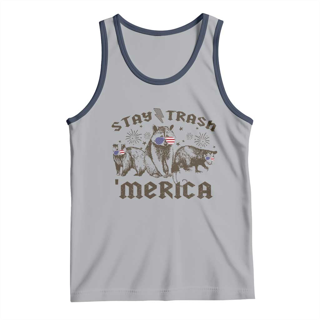 Funny Stay Trash Merica Tank Top 4th Of July Racoon Opossum Badger - Wonder Print Shop