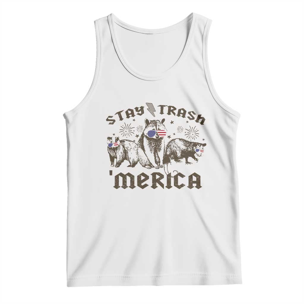 Funny Stay Trash Merica Tank Top 4th Of July Racoon Opossum Badger - Wonder Print Shop