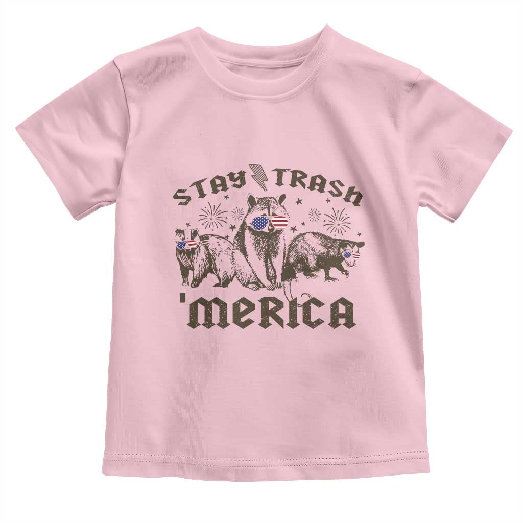 Funny Stay Trash Merica Toddler T Shirt 4th Of July Racoon Opossum Badger - Wonder Print Shop