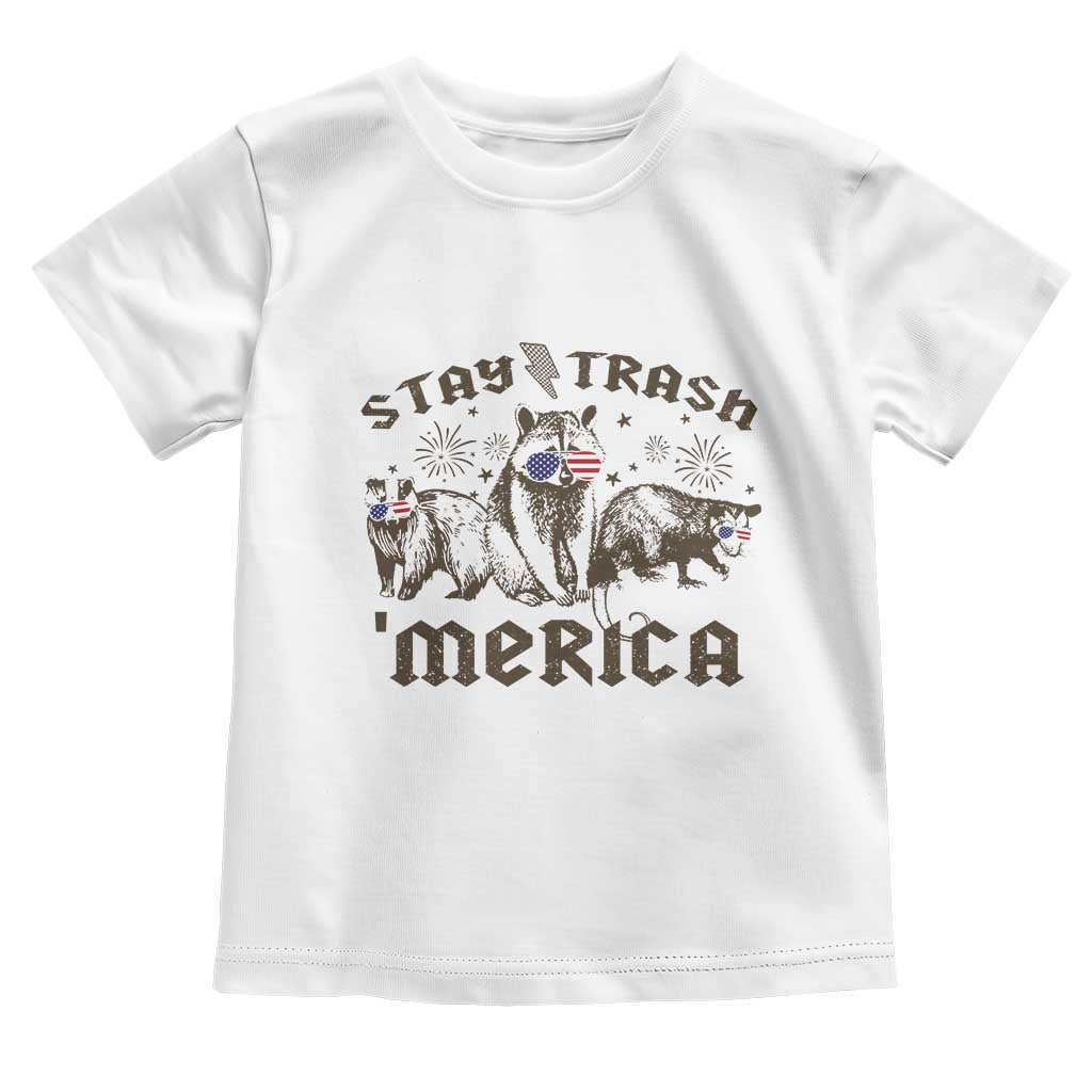 Funny Stay Trash Merica Toddler T Shirt 4th Of July Racoon Opossum Badger - Wonder Print Shop