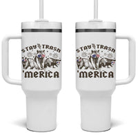 Funny Stay Trash Merica Tumbler With Handle 4th Of July Racoon Opossum Badger - Wonder Print Shop
