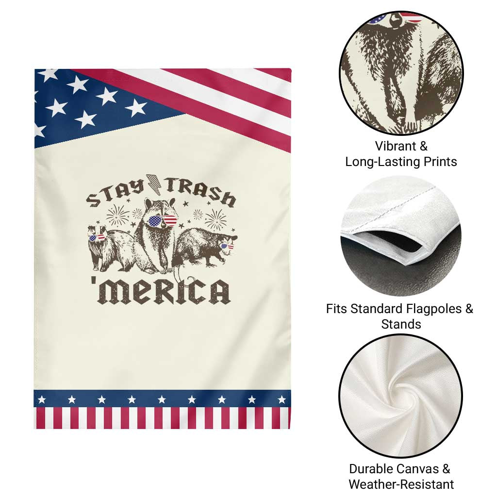 Funny Stay Trash Merica Garden Flag 4th Of July Racoon Opossum Badger