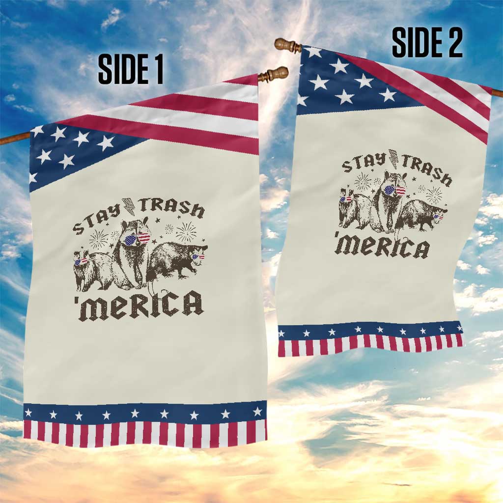 Funny Stay Trash Merica Garden Flag 4th Of July Racoon Opossum Badger