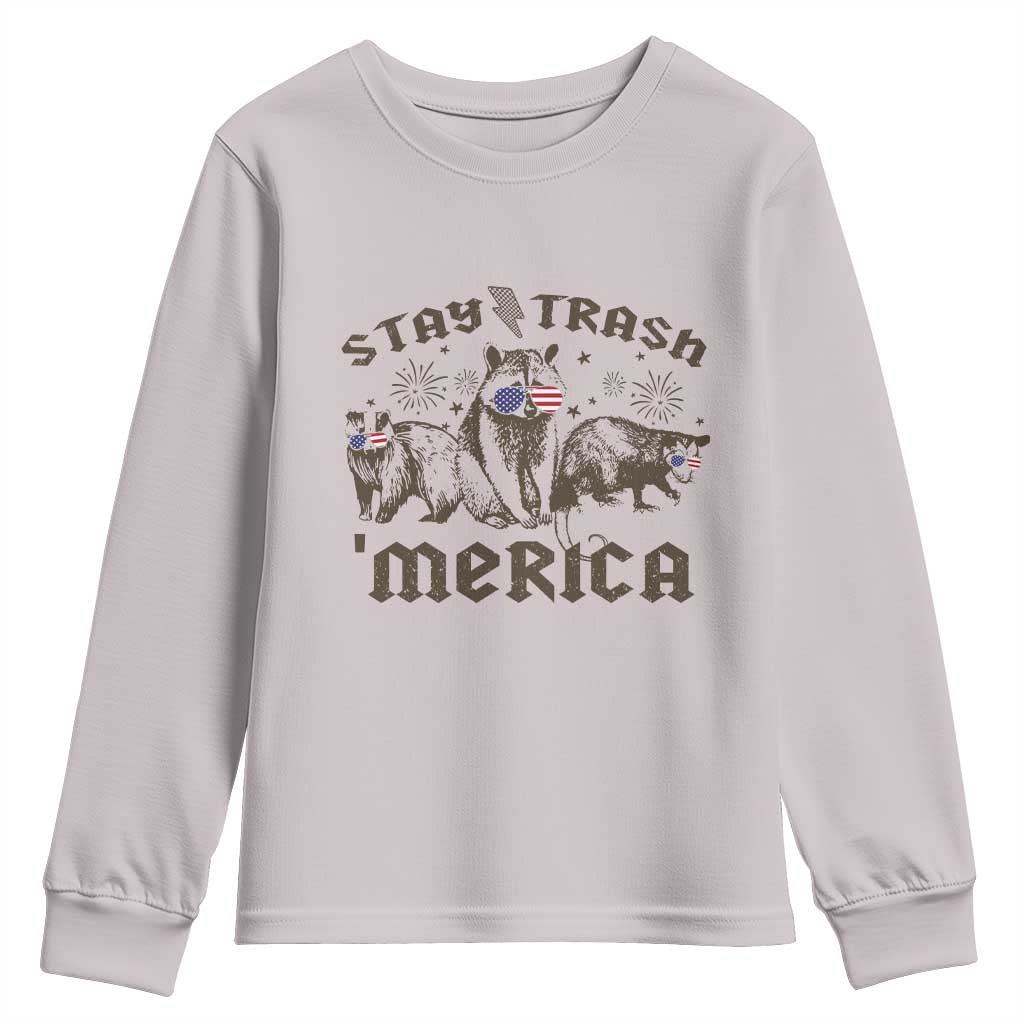 Funny Stay Trash Merica Youth Sweatshirt 4th Of July Racoon Opossum Badger - Wonder Print Shop