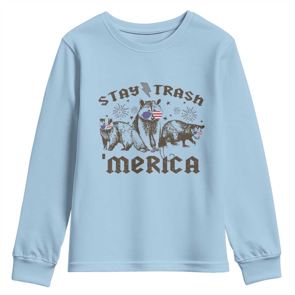 Funny Stay Trash Merica Youth Sweatshirt 4th Of July Racoon Opossum Badger - Wonder Print Shop
