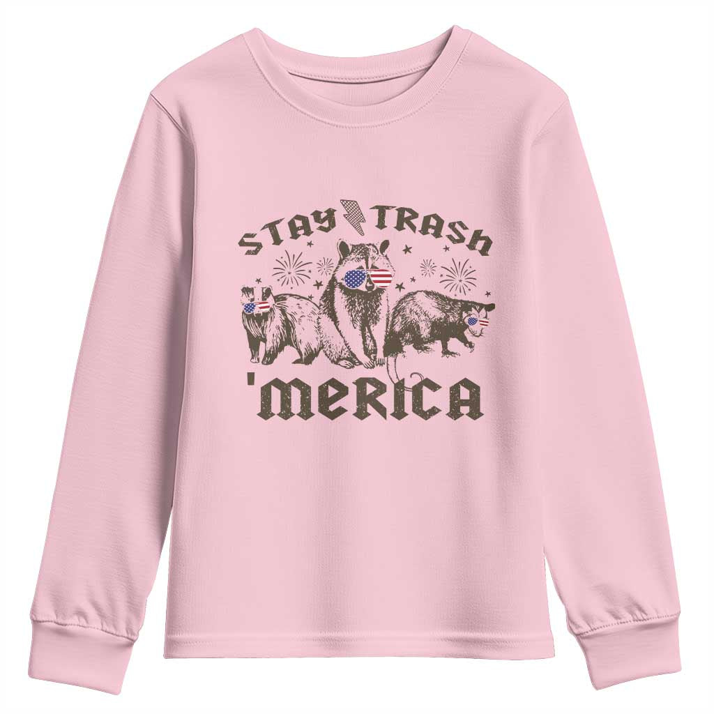 Funny Stay Trash Merica Youth Sweatshirt 4th Of July Racoon Opossum Badger - Wonder Print Shop