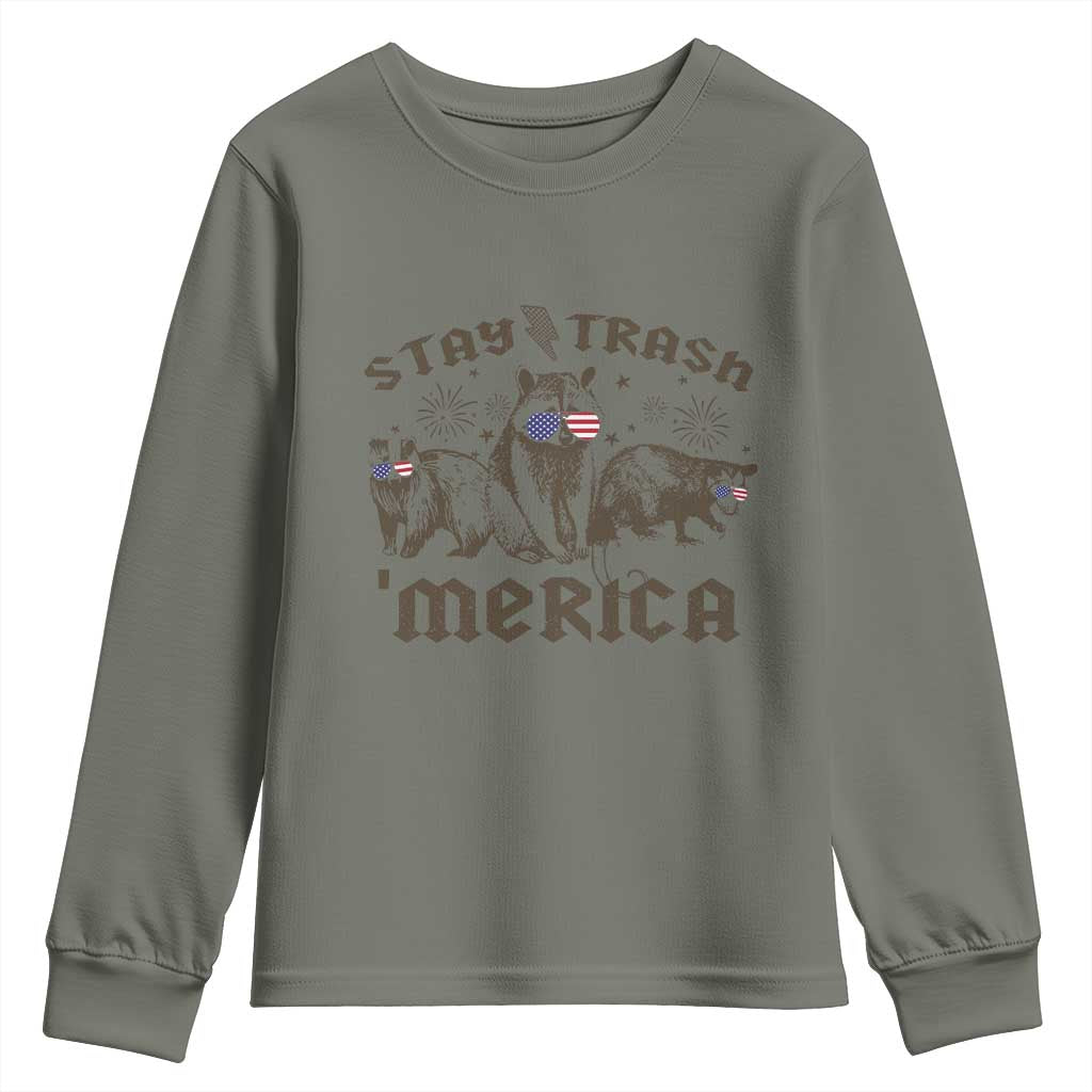 Funny Stay Trash Merica Youth Sweatshirt 4th Of July Racoon Opossum Badger - Wonder Print Shop