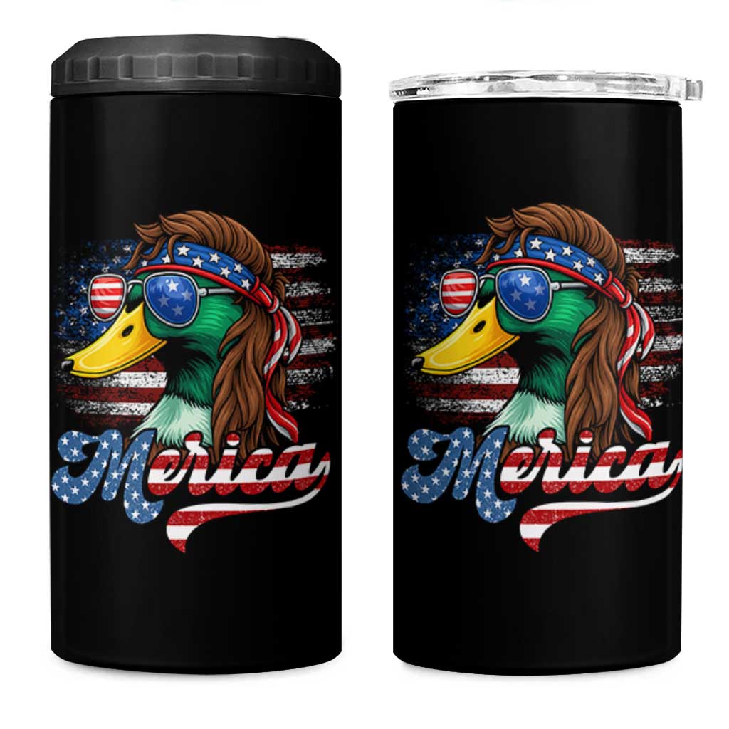Funny Duck Merica 4 in 1 Can Cooler Tumbler 4th Of July American Flag Patriotic Hunting - Wonder Print Shop