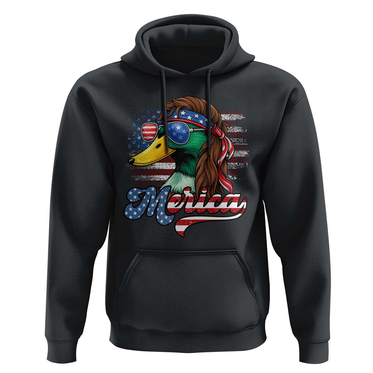 Funny Duck Merica Hoodie 4th Of July American Flag Patriotic Hunting - Wonder Print Shop