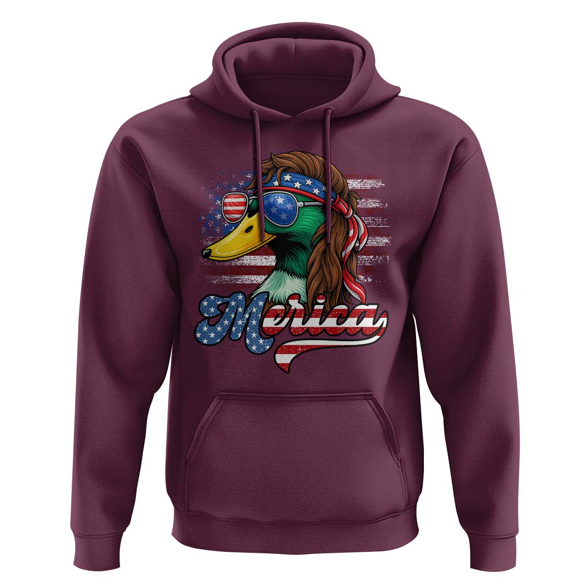 Funny Duck Merica Hoodie 4th Of July American Flag Patriotic Hunting - Wonder Print Shop