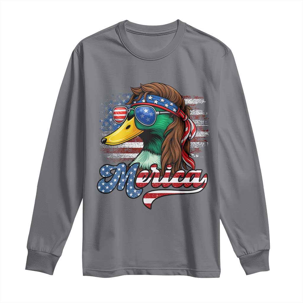 Funny Duck Merica Long Sleeve Shirt 4th Of July American Flag Patriotic Hunting - Wonder Print Shop