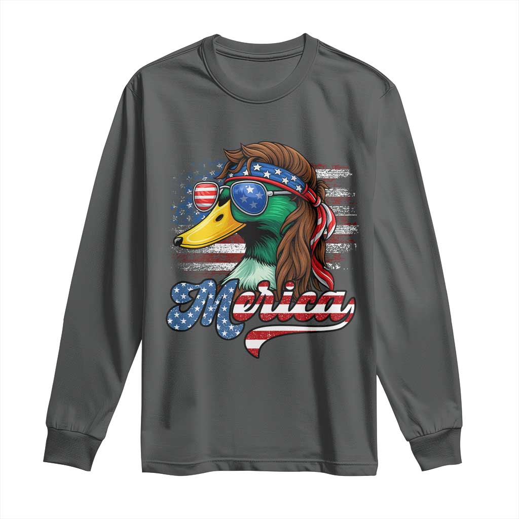 Funny Duck Merica Long Sleeve Shirt 4th Of July American Flag Patriotic Hunting - Wonder Print Shop