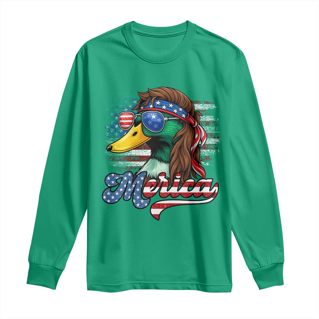 Funny Duck Merica Long Sleeve Shirt 4th Of July American Flag Patriotic Hunting - Wonder Print Shop