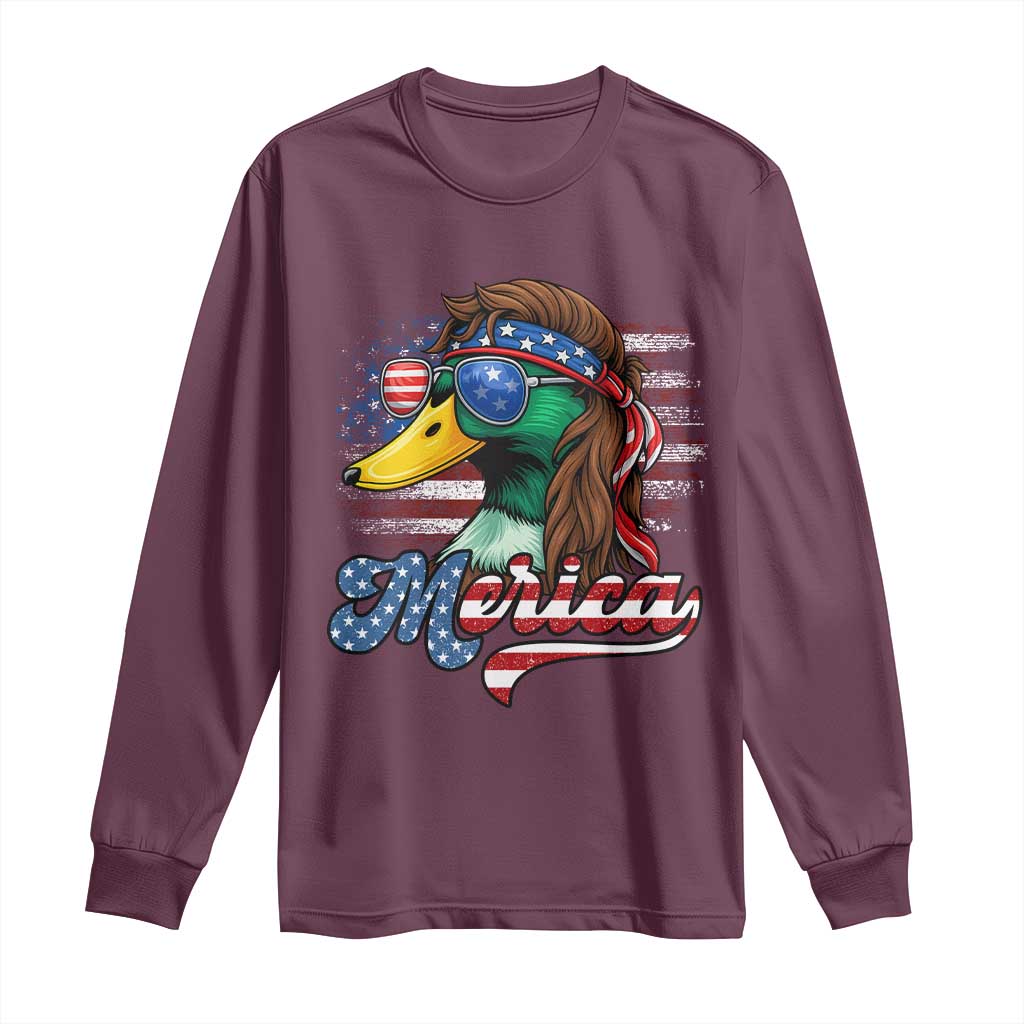 Funny Duck Merica Long Sleeve Shirt 4th Of July American Flag Patriotic Hunting - Wonder Print Shop