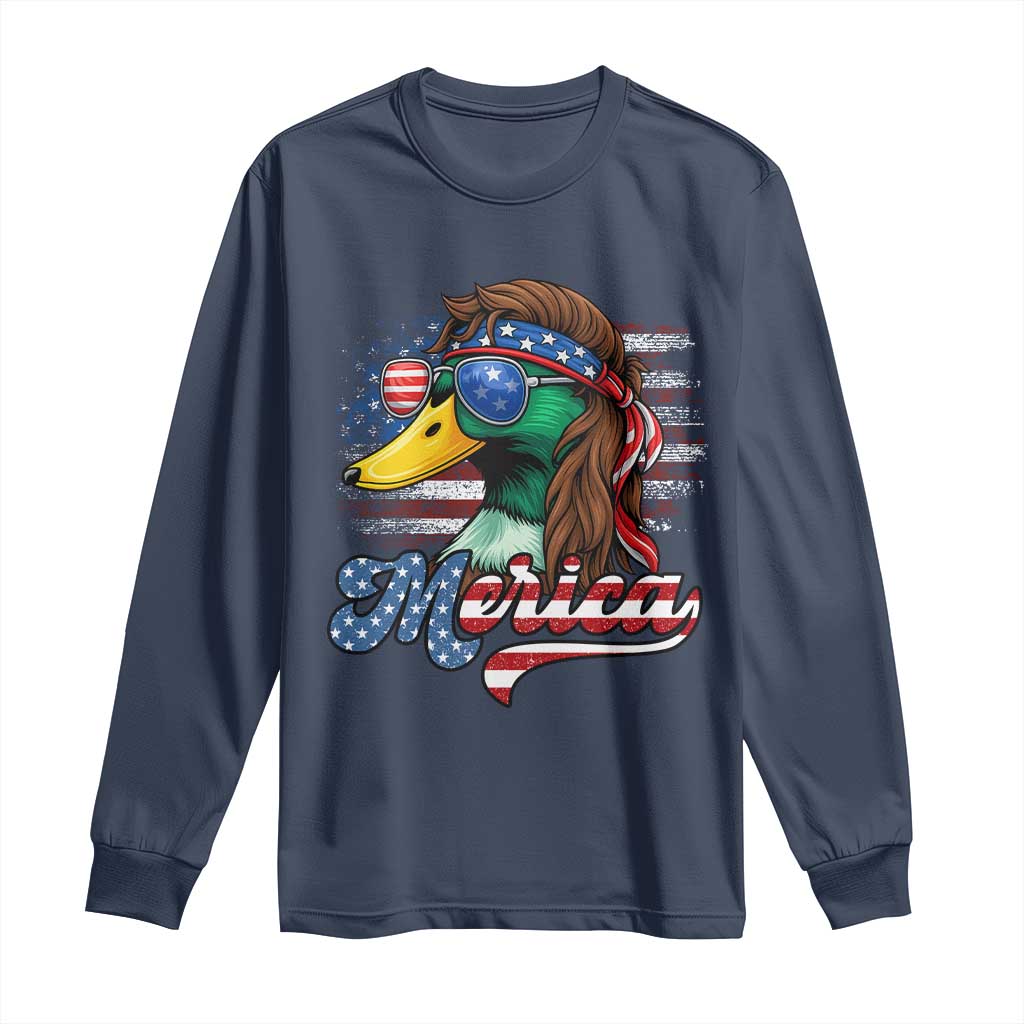 Funny Duck Merica Long Sleeve Shirt 4th Of July American Flag Patriotic Hunting - Wonder Print Shop