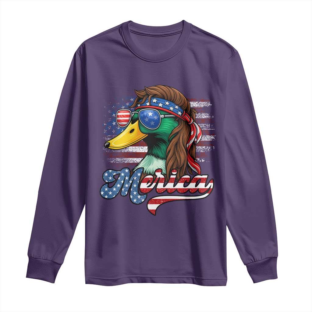 Funny Duck Merica Long Sleeve Shirt 4th Of July American Flag Patriotic Hunting - Wonder Print Shop