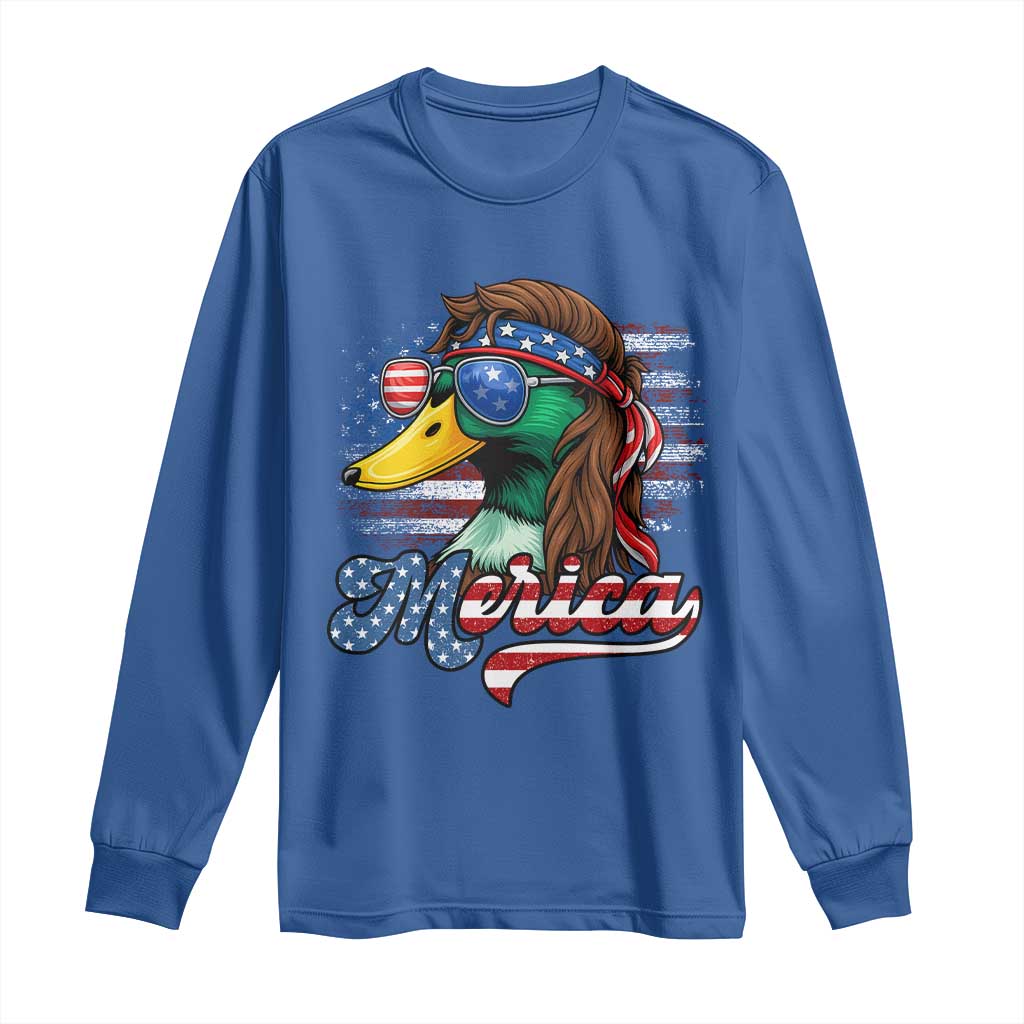 Funny Duck Merica Long Sleeve Shirt 4th Of July American Flag Patriotic Hunting - Wonder Print Shop