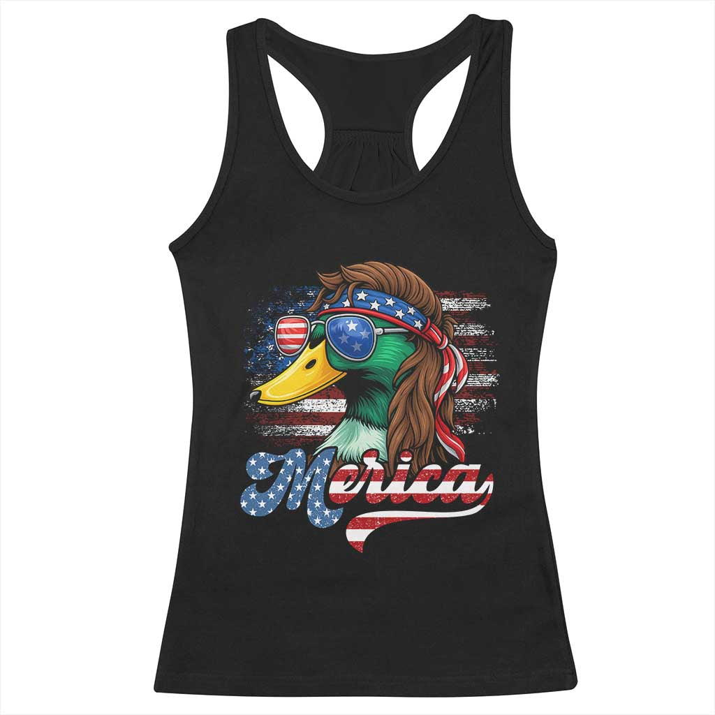 Funny Duck Merica Racerback Tank Top 4th Of July American Flag Patriotic Hunting - Wonder Print Shop