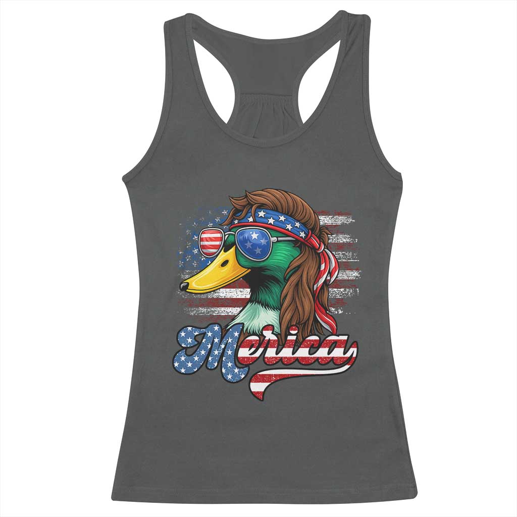 Funny Duck Merica Racerback Tank Top 4th Of July American Flag Patriotic Hunting - Wonder Print Shop