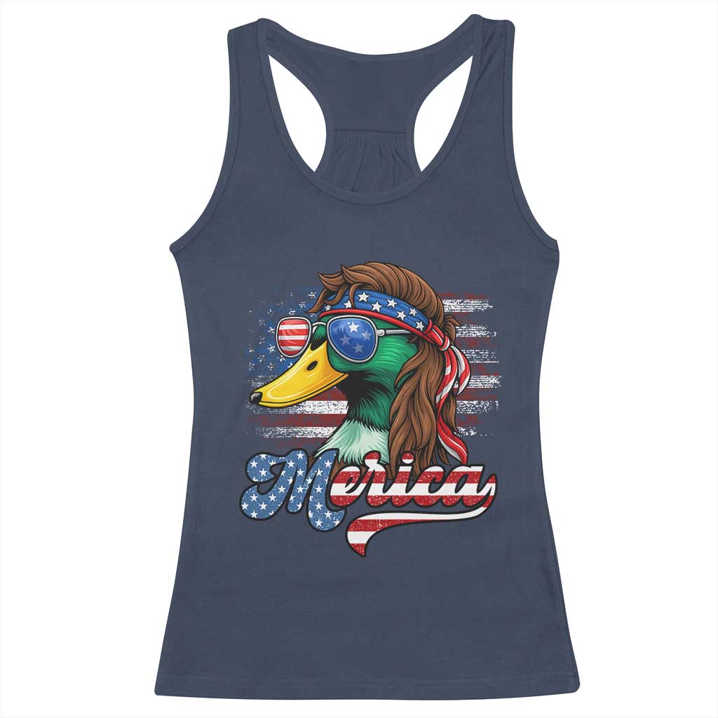 Funny Duck Merica Racerback Tank Top 4th Of July American Flag Patriotic Hunting - Wonder Print Shop