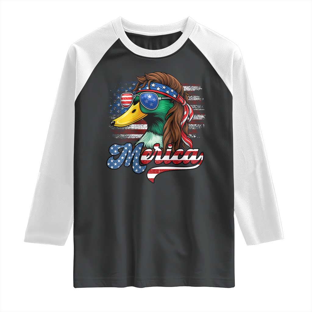Funny Duck Merica Raglan Shirt 4th Of July American Flag Patriotic Hunting - Wonder Print Shop