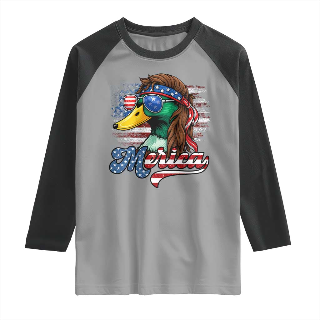 Funny Duck Merica Raglan Shirt 4th Of July American Flag Patriotic Hunting - Wonder Print Shop