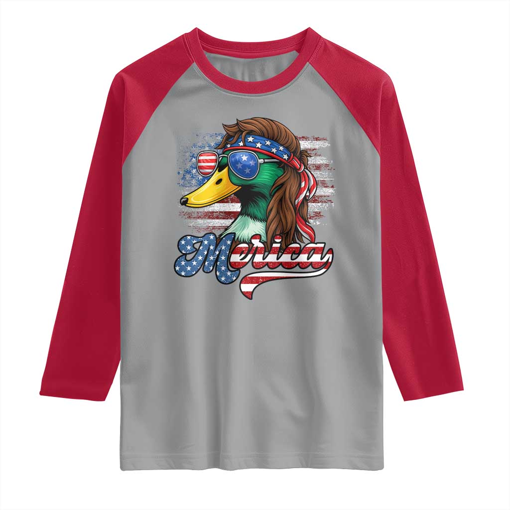 Funny Duck Merica Raglan Shirt 4th Of July American Flag Patriotic Hunting - Wonder Print Shop
