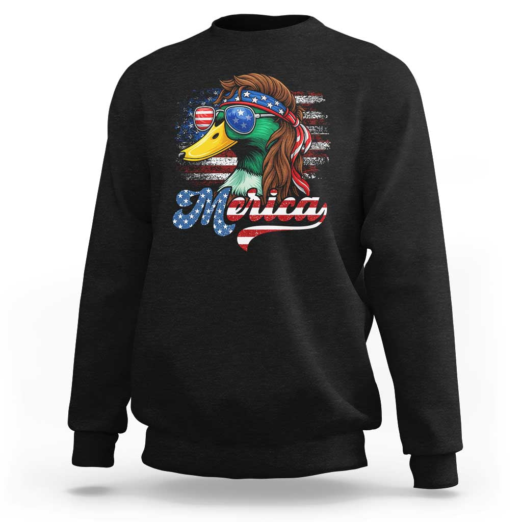 Funny Duck Merica Sweatshirt 4th Of July American Flag Patriotic Hunting - Wonder Print Shop