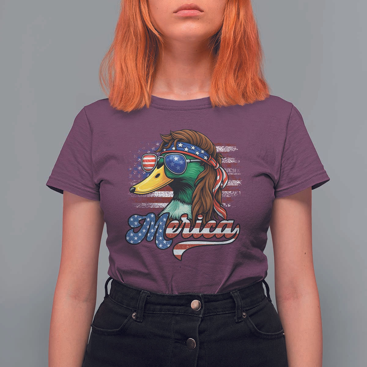 Funny Duck Merica T Shirt For Women 4th Of July American Flag Patriotic Hunting - Wonder Print Shop