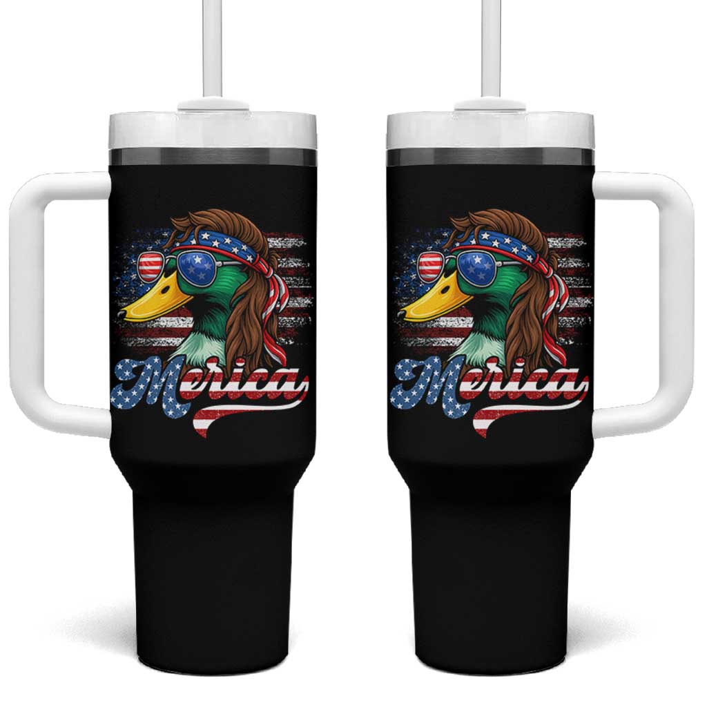 Funny Duck Merica Tumbler With Handle 4th Of July American Flag Patriotic Hunting - Wonder Print Shop