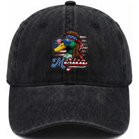 Funny Duck Merica Washed Cotton Baseball Cap 4th Of July American Flag Patriotic Hunting
