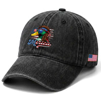 Funny Duck Merica Washed Cotton Baseball Cap 4th Of July American Flag Patriotic Hunting