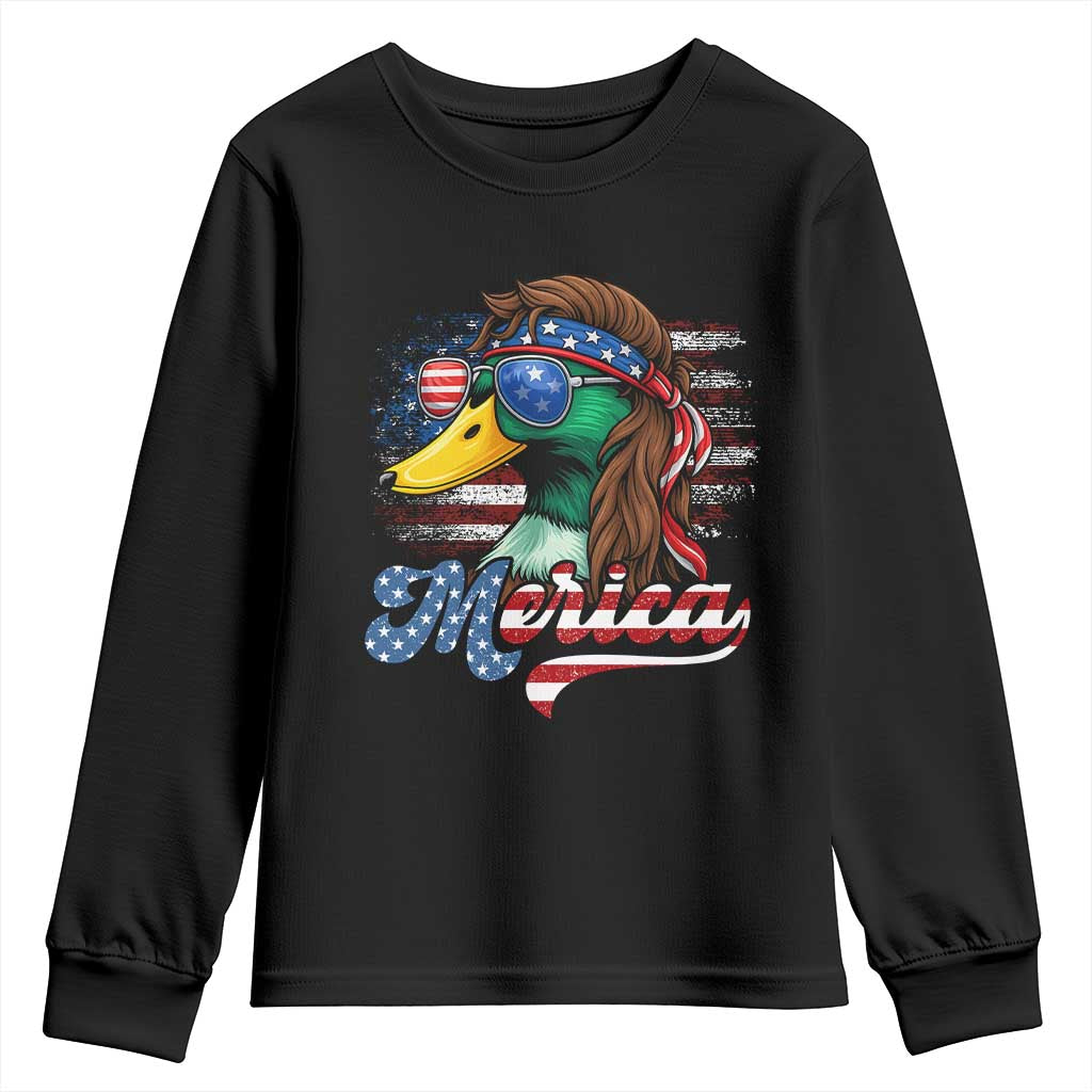 Funny Duck Merica Youth Sweatshirt 4th Of July American Flag Patriotic Hunting - Wonder Print Shop