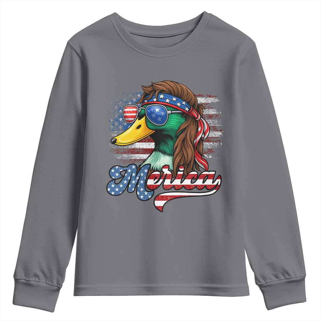 Funny Duck Merica Youth Sweatshirt 4th Of July American Flag Patriotic Hunting - Wonder Print Shop
