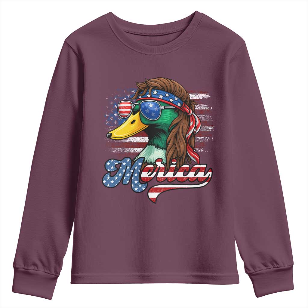 Funny Duck Merica Youth Sweatshirt 4th Of July American Flag Patriotic Hunting - Wonder Print Shop