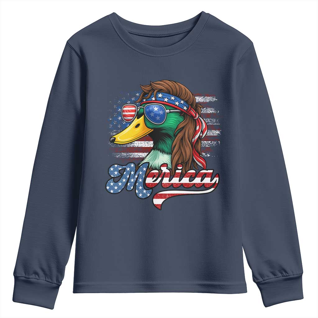 Funny Duck Merica Youth Sweatshirt 4th Of July American Flag Patriotic Hunting - Wonder Print Shop