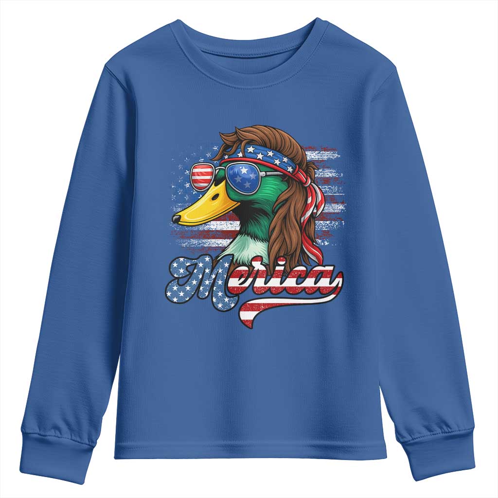 Funny Duck Merica Youth Sweatshirt 4th Of July American Flag Patriotic Hunting - Wonder Print Shop