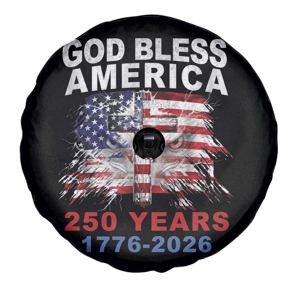 God Bless America 250 Years 1776 2026 Spare Tire Cover Christian Cross Eagle American Flag