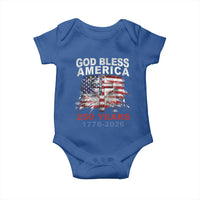 God Bless America 250 Years 1776 2026 Baby Onesie Christian Cross Eagle American Flag