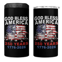 God Bless America 250 Years 1776 2026 4 in 1 Can Cooler Tumbler Christian Cross Eagle American Flag