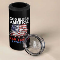 God Bless America 250 Years 1776 2026 4 in 1 Can Cooler Tumbler Christian Cross Eagle American Flag