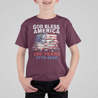 God Bless America 250 Years 1776 2026 T Shirt For Kid Christian Cross Eagle American Flag