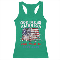 God Bless America 250 Years 1776 2026 Racerback Tank Top Christian Cross Eagle American Flag