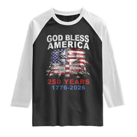 God Bless America 250 Years 1776 2026 Raglan Shirt Christian Cross Eagle American Flag