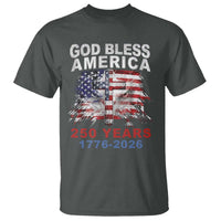 God Bless America 250 Years 1776 2026 T Shirt Christian Cross Eagle American Flag